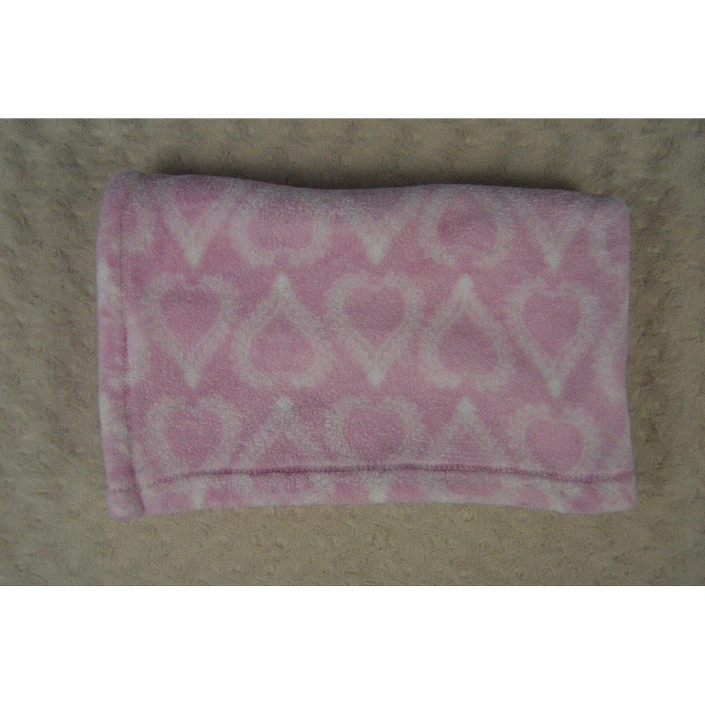HB Hudson Baby Pink White Heart Print Baby Blanket Plush Soft